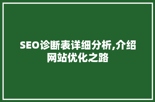 SEO诊断表详细分析,介绍网站优化之路 网站建设公司