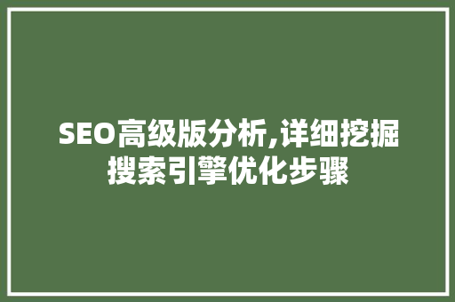 SEO高级版分析,详细挖掘搜索引擎优化步骤
