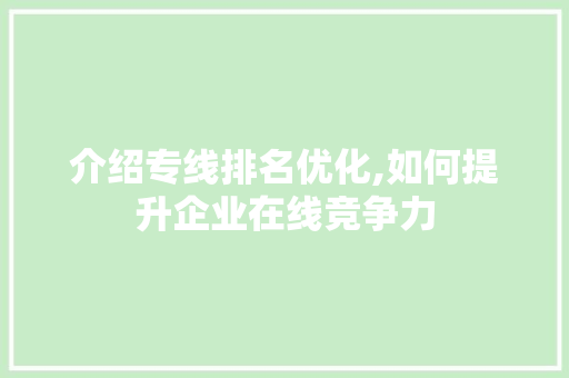 介绍专线排名优化,如何提升企业在线竞争力 搜狗SEO