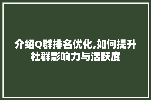介绍Q群排名优化,如何提升社群影响力与活跃度 百度SEO