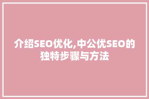 介绍SEO优化,中公优SEO的独特步骤与方法 神马SEO