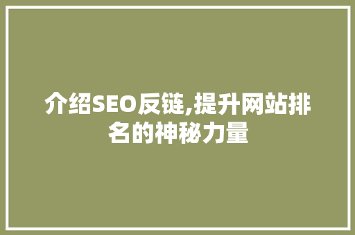 介绍SEO反链,提升网站排名的神秘力量 神马SEO