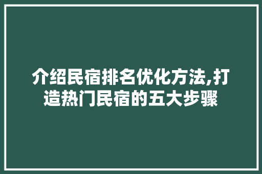 介绍民宿排名优化方法,打造热门民宿的五大步骤 必应SEO