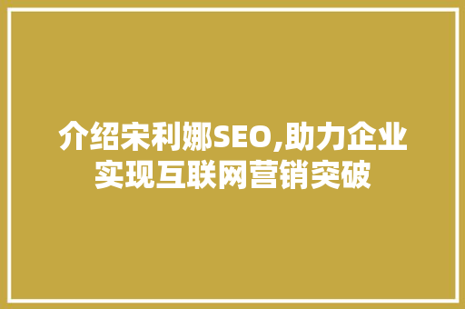 介绍宋利娜SEO,助力企业实现互联网营销突破 必应SEO