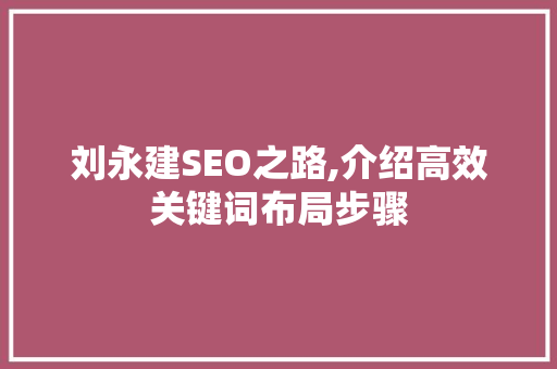 刘永建SEO之路,介绍高效关键词布局步骤
