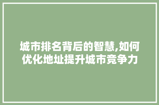 城市排名背后的智慧,如何优化地址提升城市竞争力 SEO关键词