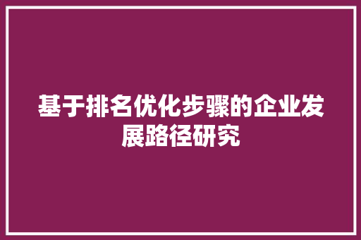 基于排名优化步骤的企业发展路径研究 百度SEO