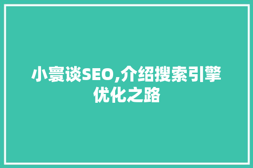 小寰谈SEO,介绍搜索引擎优化之路 SEO关键词