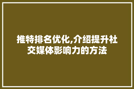 推特排名优化,介绍提升社交媒体影响力的方法 网站建设公司