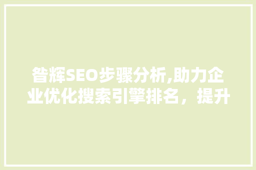 昝辉SEO步骤分析,助力企业优化搜索引擎排名，提升品牌影响力