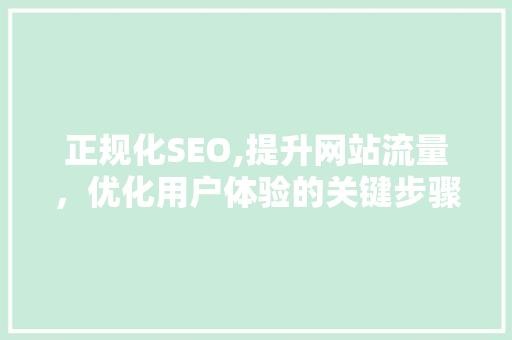 正规化SEO,提升网站流量，优化用户体验的关键步骤 网站建设公司
