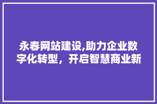 永春网站建设,助力企业数字化转型，开启智慧商业新篇章 百度SEO