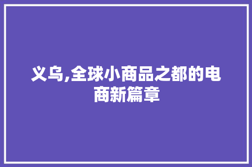 义乌,全球小商品之都的电商新篇章 百度SEO