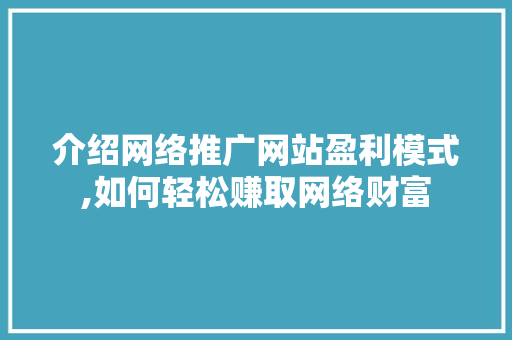 介绍网络推广网站盈利模式,如何轻松赚取网络财富 网站建设公司