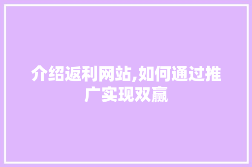 介绍返利网站,如何通过推广实现双赢 网站建设公司