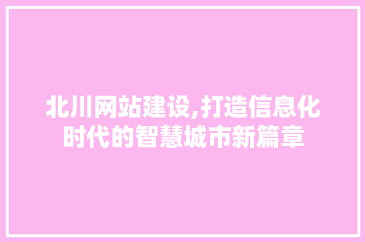 北川网站建设,打造信息化时代的智慧城市新篇章 必应SEO