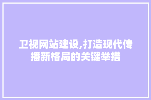 卫视网站建设,打造现代传播新格局的关键举措 神马SEO