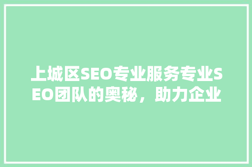 上城区SEO专业服务专业SEO团队的奥秘，助力企业高效崛起 百度SEO