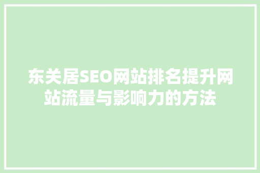 东关居SEO网站排名提升网站流量与影响力的方法 网站建设公司