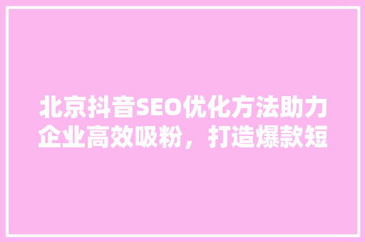 北京抖音SEO优化方法助力企业高效吸粉，打造爆款短视频 必应SEO