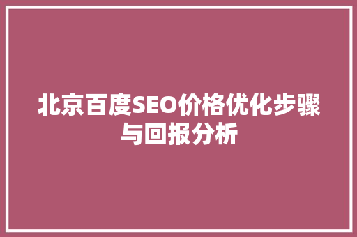 北京百度SEO价格优化步骤与回报分析 SEO关键词