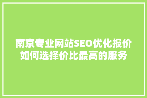 南京专业网站SEO优化报价如何选择价比最高的服务 必应SEO