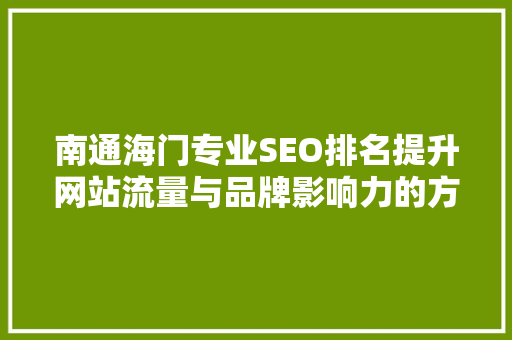 南通海门专业SEO排名提升网站流量与品牌影响力的方法 必应SEO