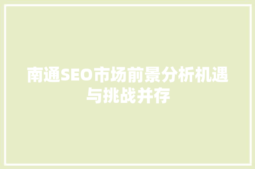 南通SEO市场前景分析机遇与挑战并存