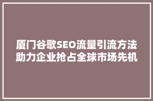 厦门谷歌SEO流量引流方法助力企业抢占全球市场先机 神马SEO