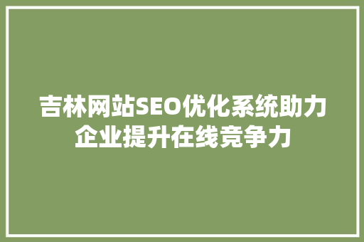 吉林网站SEO优化系统助力企业提升在线竞争力 网站建设公司