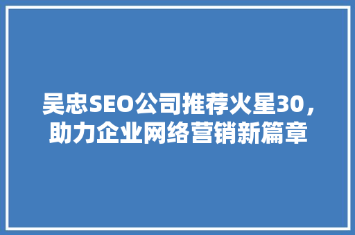 吴忠SEO公司推荐火星30，助力企业网络营销新篇章 网站建设公司