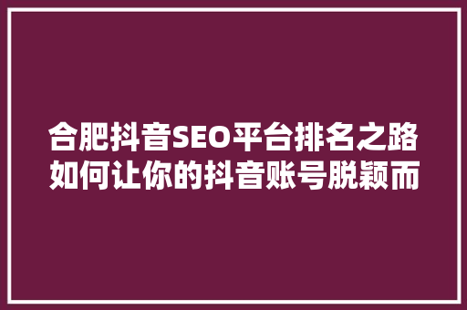 合肥抖音SEO平台排名之路如何让你的抖音账号脱颖而出 神马SEO