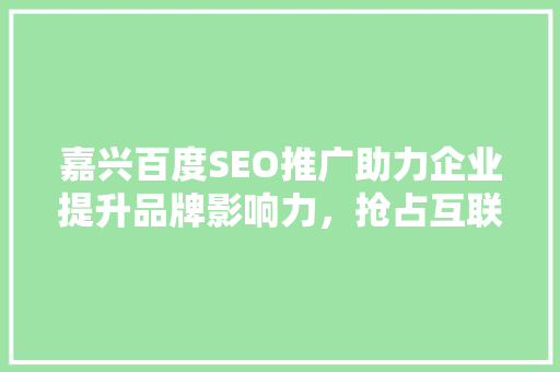 嘉兴百度SEO推广助力企业提升品牌影响力，抢占互联网市场先机 神马SEO