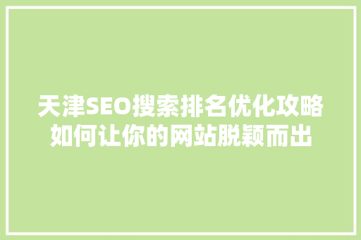 天津SEO搜索排名优化攻略如何让你的网站脱颖而出 百度SEO