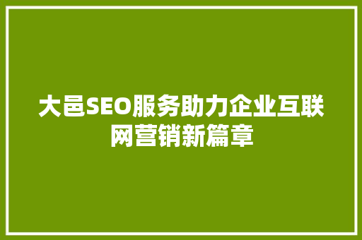 大邑SEO服务助力企业互联网营销新篇章 百度SEO