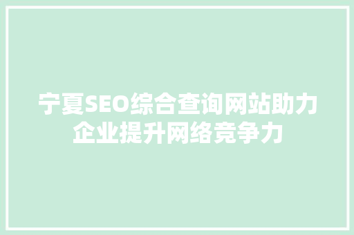 宁夏SEO综合查询网站助力企业提升网络竞争力 必应SEO