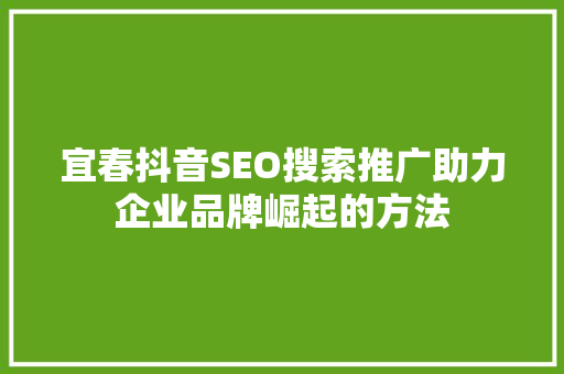 宜春抖音SEO搜索推广助力企业品牌崛起的方法 搜狗SEO