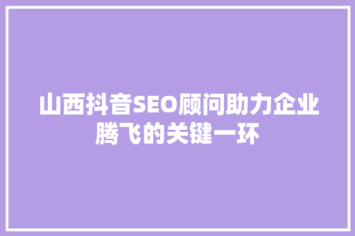 山西抖音SEO顾问助力企业腾飞的关键一环