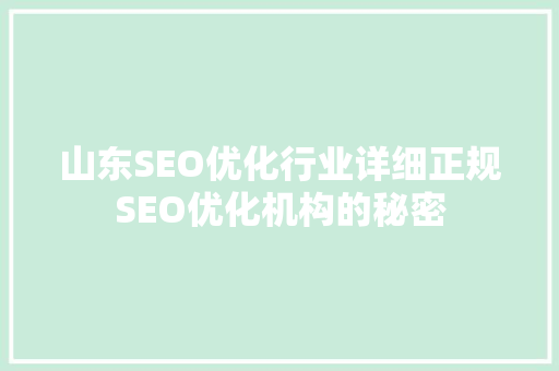 山东SEO优化行业详细正规SEO优化机构的秘密 SEO关键词