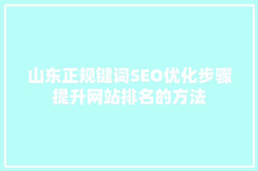 山东正规键词SEO优化步骤提升网站排名的方法 百度SEO