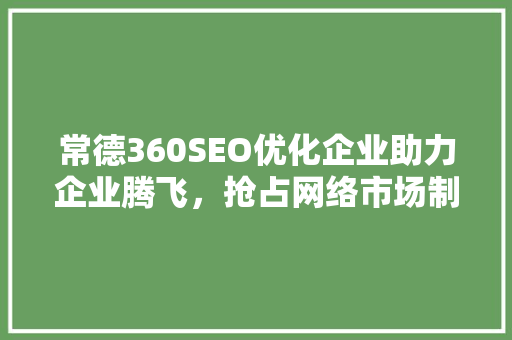 常德360SEO优化企业助力企业腾飞，抢占网络市场制高点 神马SEO