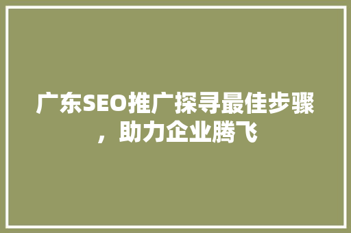 广东SEO推广探寻最佳步骤，助力企业腾飞 搜狗SEO