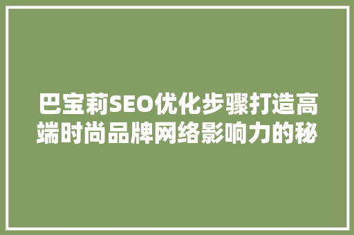 巴宝莉SEO优化步骤打造高端时尚品牌网络影响力的秘密武器 搜狗SEO