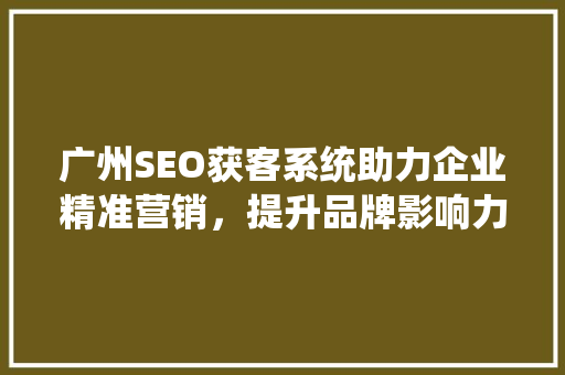 广州SEO获客系统助力企业精准营销，提升品牌影响力 百度SEO