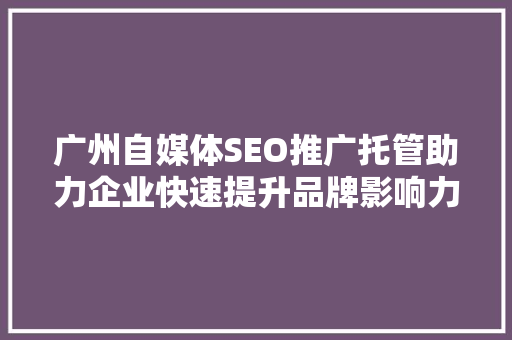 广州自媒体SEO推广托管助力企业快速提升品牌影响力