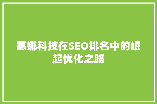惠娜科技在SEO排名中的崛起优化之路 神马SEO