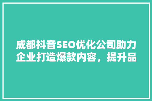 成都抖音SEO优化公司助力企业打造爆款内容，提升品牌影响力 百度SEO