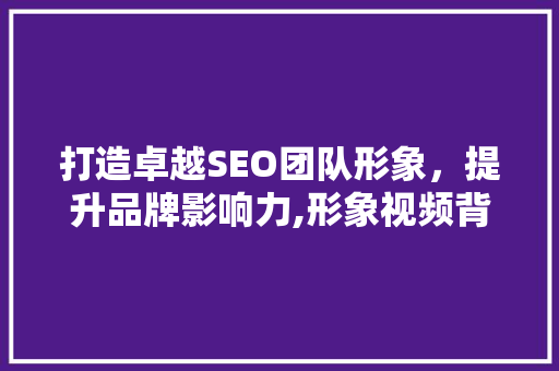 打造卓越SEO团队形象，提升品牌影响力,形象视频背后的故事 百度SEO