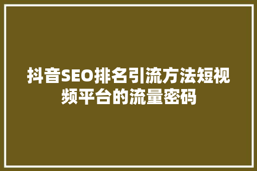 抖音SEO排名引流方法短视频平台的流量密码 搜狗SEO