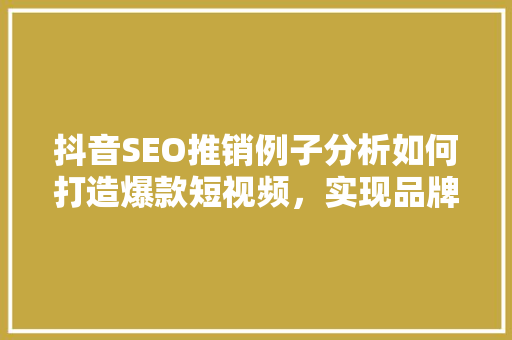 抖音SEO推销例子分析如何打造爆款短视频，实现品牌曝光与转化 SEO关键词